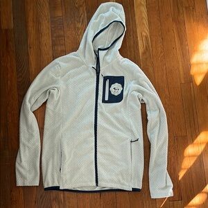 White Hooded Jacket with Navy Accents